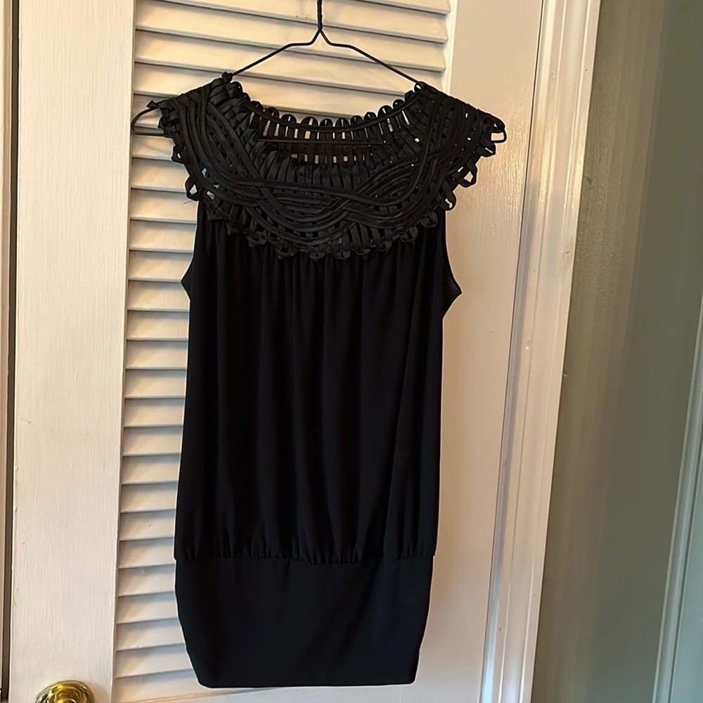 Perception Concept Black Formal Tank Top with cutting Neckline Detail | Small